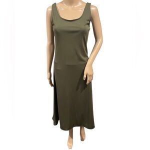 Polo Ralph Lauren Womens Dress Olive Dark Green Matte MIDI Jersey Sleeveless XS